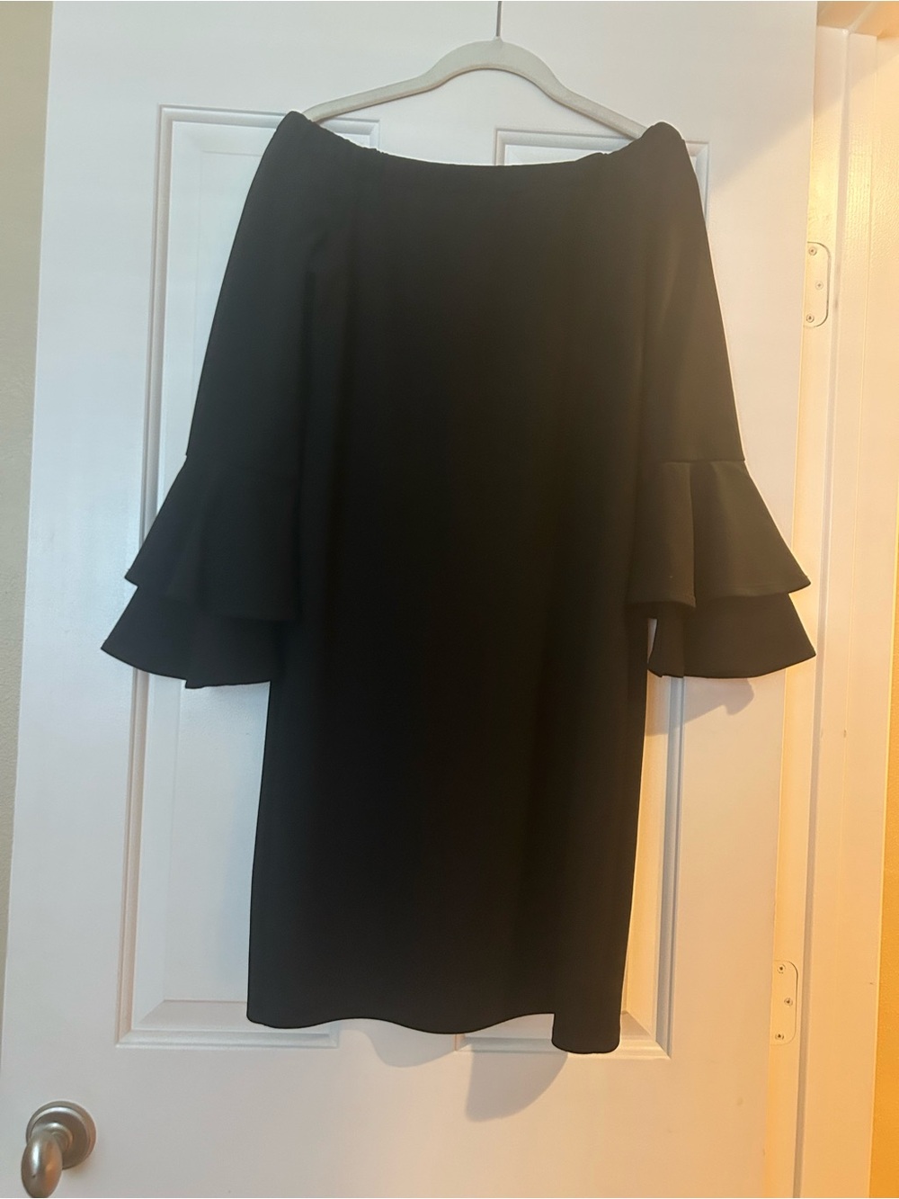 Off-Shoulder Black Ruffle Sleeve Mini Dress